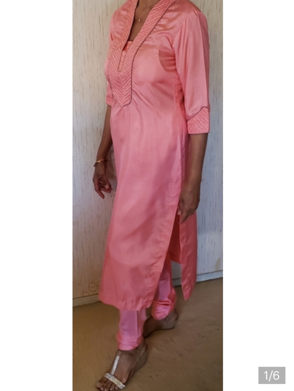 INDIAN SILK PEACH STRAIGHT CUT CHURIDAR SUIT WITH FREE DUPATTA
